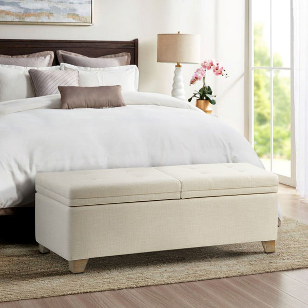 JLA Home Madison Park - Dual dual-compartment flip-top storage bench with button-tufted seat, soft-close hinges, divider ventilation MP105-0998