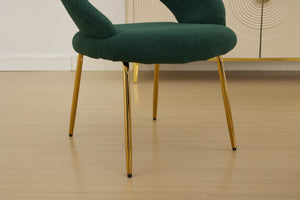 English Elm 061-Set Of 1 Plush Teddy Fabric Dining Chair With Ergonomic Backrest And Gold Legs For Modern Spaces W527P255488