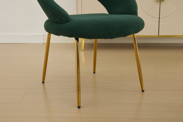 English Elm 061-Set Of 1 Plush Teddy Fabric Dining Chair With Ergonomic Backrest And Gold Legs For Modern Spaces W527P255488