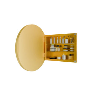 English Elm 23.6 Inch Round Matte Metal Medicine Cabinet with Mirrored Door and Adjustable Shelves Golden W1435P312262