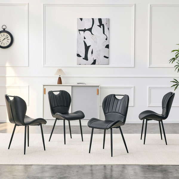 English Elm Set of 4 Olive Fabric Dining Chairs Ergonomic Cushion Black Steel Frame Modern Black W1151P454886
