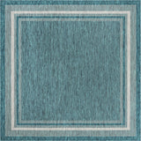 Unique Loom Outdoor Border Soft Border Machine Made Border Rug Teal, Ivory/Gray 7' 10" x 7' 10"