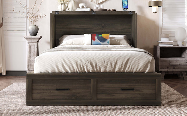 English Elm Murphy Full-Size Cabinet Bed with Built-In Charging Station, Storage Drawer & 700lb Capacity Comfort Gray 52.5 L x 26 W x 5.5 H N733S293995G
