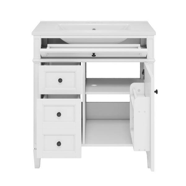 English Elm 30'' Modern Bathroom Vanity With Ceramic Sink, Soft-Close Drawers & Stylish Storage Cabinet Solutions N710P206904Z