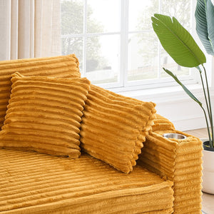 English Elm 80 80-inch Orange Corduroy Expandable Sofa Bed with Cup Holders, 3-Seater Convertible for Apt Living W1658P272544