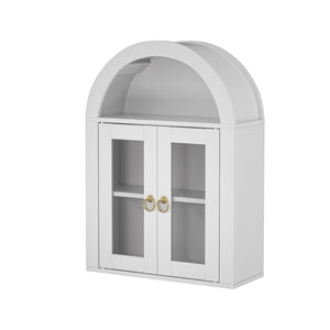 English Elm Wall Mounted Arched Cabinet Tempered Glass Doors Led Lighting Adjustable Shelves Bathroom White T3210P471554