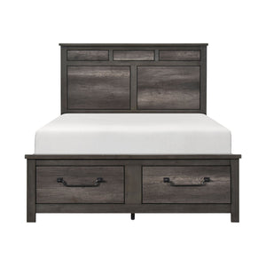 English Elm 1pc Queen Platform Bed with Footboard Storage, Gray Wood Finish, Traditional Design, 2 Drawers, 57"H B011S01251