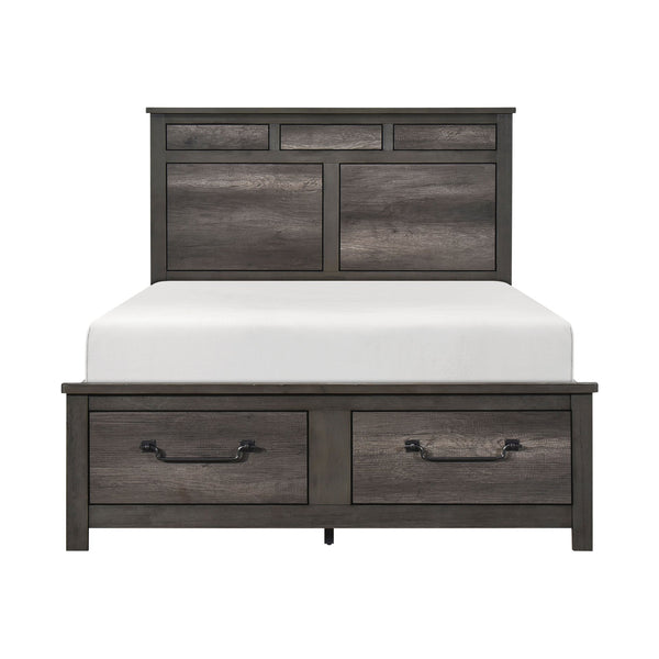 English Elm 1pc Queen Platform Bed with Footboard Storage, Gray Wood Finish, Traditional Design, 2 Drawers, 57"H B011S01251
