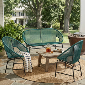 English Elm Nusa Outdoor 3 Piece Pe Rattan Chat Set with Iron Frame for Patio Balcony NUSA3PCSETTEL-N