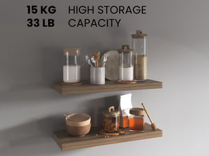 English Elm Ecco Floating Wall Shelves Set of 2 — Sleek Hidden Bracket Design, Sturdy Display & Space-Saving Storage Mahogany 32 L x 11 W x 4 H B200P240259
