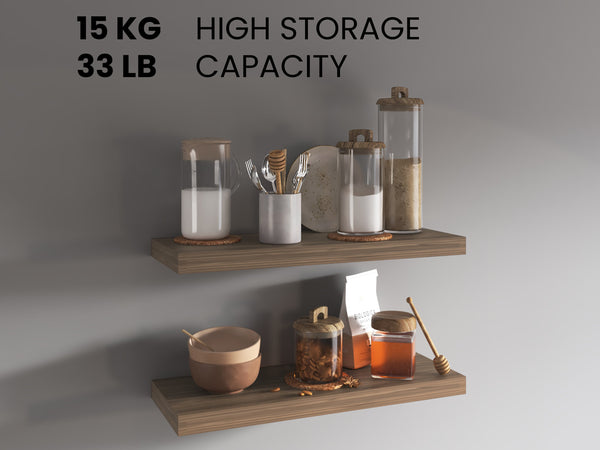 English Elm Ecco Floating Wall Shelves Set of 2 — Sleek Hidden Bracket Design, Sturdy Display & Space-Saving Storage Mahogany 32 L x 11 W x 4 H B200P240259