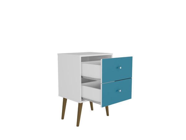 English Elm Liberty 18" Aqua Blue & White Nightstand - Stylish 2-Drawer Accent Table For Coastal Bedrooms B365P398509