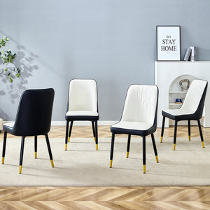 English Elm Modern Two-Tone Pu Dining Chairs Set Of 4 - Elegant White & Black Design With Gold Accents & Comfort W1151P217981