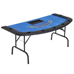 English Elm Soozier Foldable Poker Table, 72" Blackjack For 7 Players With Padded Rails & Cup Holders, Blue Felt W2225P217204-GIGA