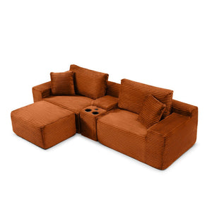 English Elm Modular Cloud Sectional Sofa with Corduroy Deep Seating Usb Ports and Storage Ottoman Orange W1117S00363