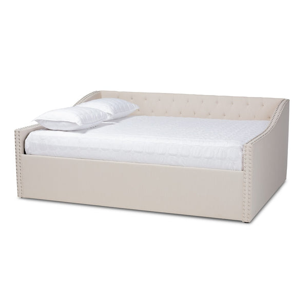Baxton Studio Baxton Studio Haylie Chic Queen Size Daybed in Beige Fabric with Button Tufting & Nailhead Trim CF9046-B-Beige-Daybed-Q