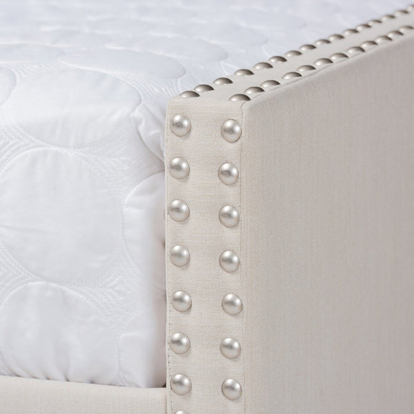 Baxton Studio Baxton Studio Haylie Chic Queen Size Daybed in Beige Fabric with Button Tufting & Nailhead Trim CF9046-B-Beige-Daybed-Q