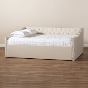 Baxton Studio Baxton Studio Haylie Chic Queen Size Daybed in Beige Fabric with Button Tufting & Nailhead Trim CF9046-B-Beige-Daybed-Q