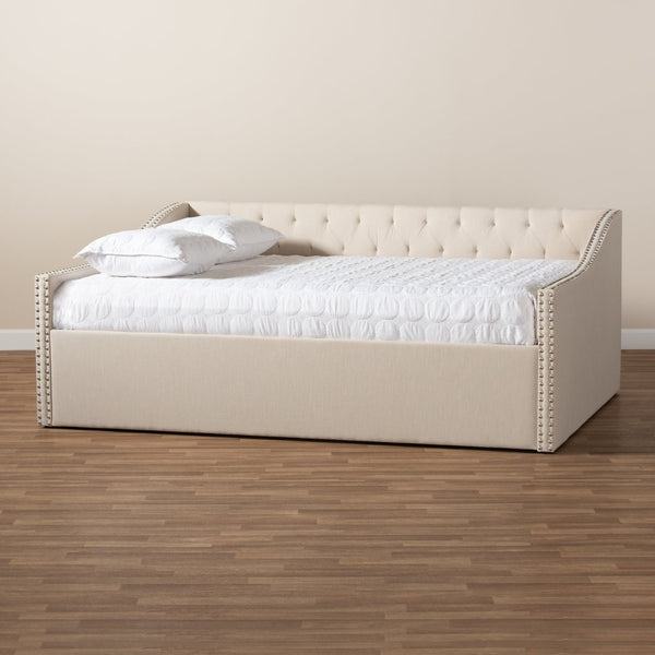 Baxton Studio Baxton Studio Haylie Chic Queen Size Daybed in Beige Fabric with Button Tufting & Nailhead Trim CF9046-B-Beige-Daybed-Q