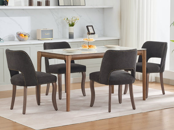 English Elm Wooden Modern Fabric Dining Chairs Set of 2 with Dual-Rebound Cushion & Curved Solid Wood Legs for Stylish Comfort Black W1143P372911