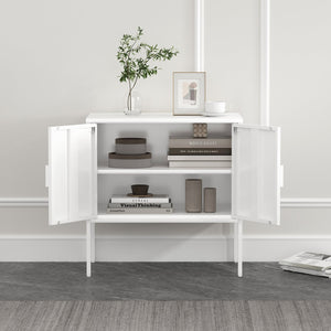 English Elm Ava Steel Accent Cabinet 24" — Contemporary Metal Storage with Adjustable Shelf, Slim Minimalist Design White B365P397878