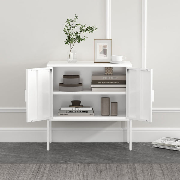 English Elm Ava Steel Accent Cabinet 24" — Contemporary Metal Storage with Adjustable Shelf, Slim Minimalist Design White B365P397878