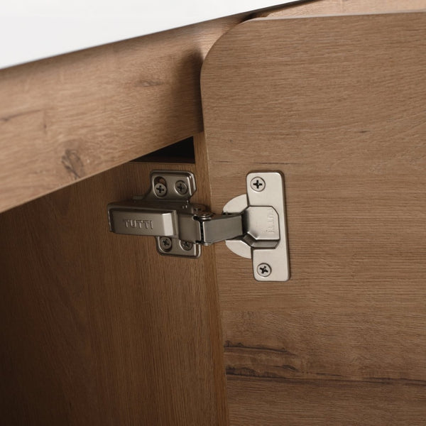 English Elm 48" Floating Bathroom Vanity Dual Ceramic Vessel Sinks Oak Finish Soft Close Doors W999S00507