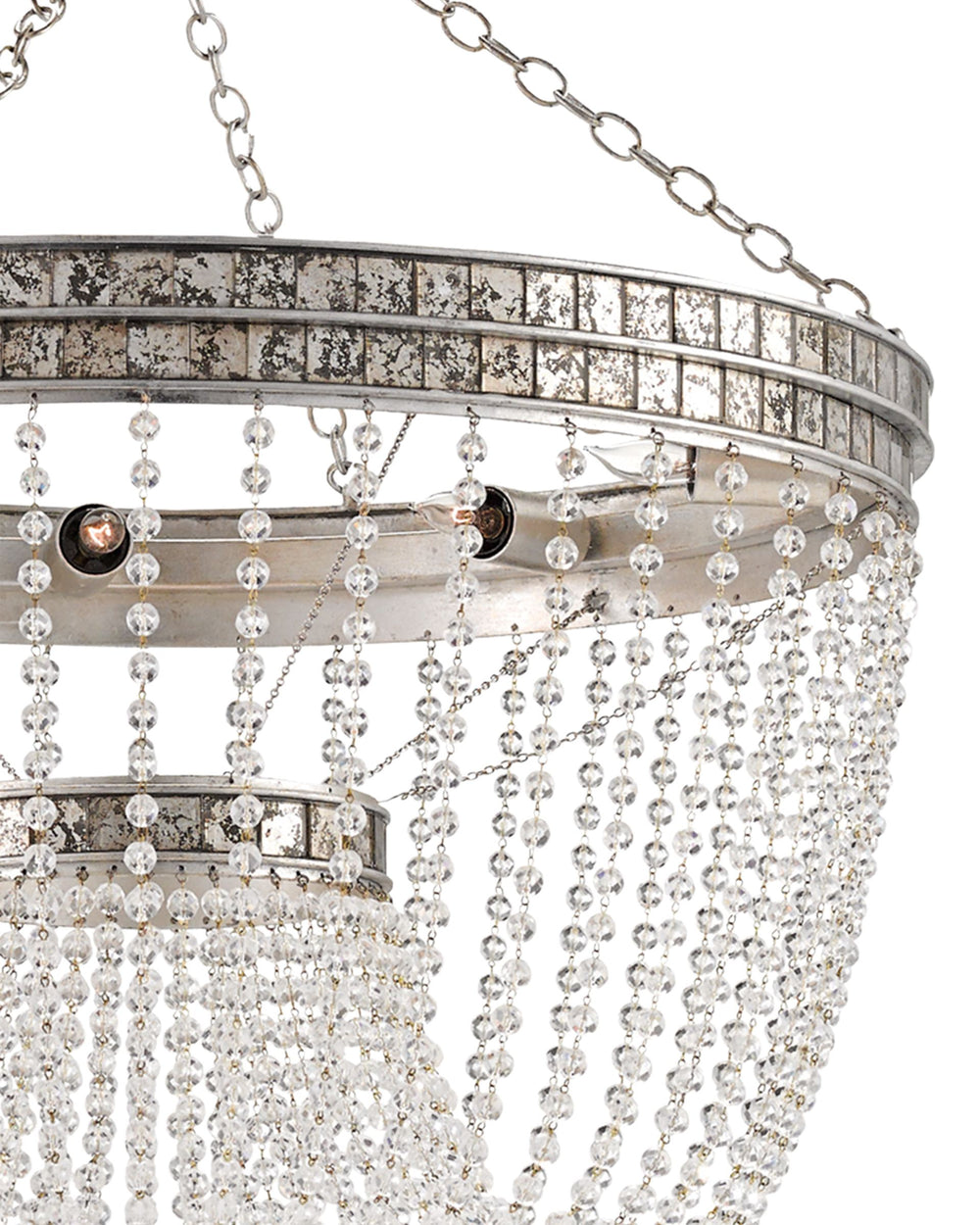 Currey & Company Highbrow Crystal Bead Chandelier Wrought Iron Glam Bowl Silhouette Silver Leaf Finish 9685