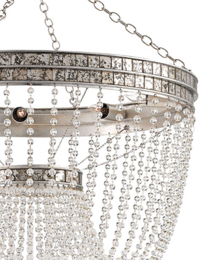 Currey & Company Highbrow Crystal Bead Chandelier Wrought Iron Glam Bowl Silhouette Silver Leaf Finish 9685