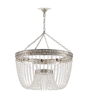 Currey & Company Highbrow Crystal Bead Chandelier Wrought Iron Glam Bowl Silhouette Silver Leaf Finish 9685
