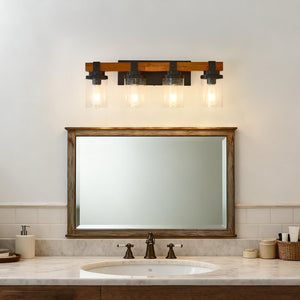 English Elm 4-light Matte Black Wood Accent Wall Sconce with Clear Glass Shades for Modern Homes W5008P388938
