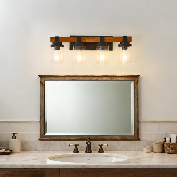 English Elm 4-light Matte Black Wood Accent Wall Sconce with Clear Glass Shades for Modern Homes W5008P388938