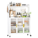 English Elm Carbon Steel Kitchen Storage Cabinets, Microwave Stand, Bakers Racks For Kitchens With Storage, Microwave Cart, Transparent Flap Door Design Kitchen Storage Shelves Free Screws - 4 Tiers White