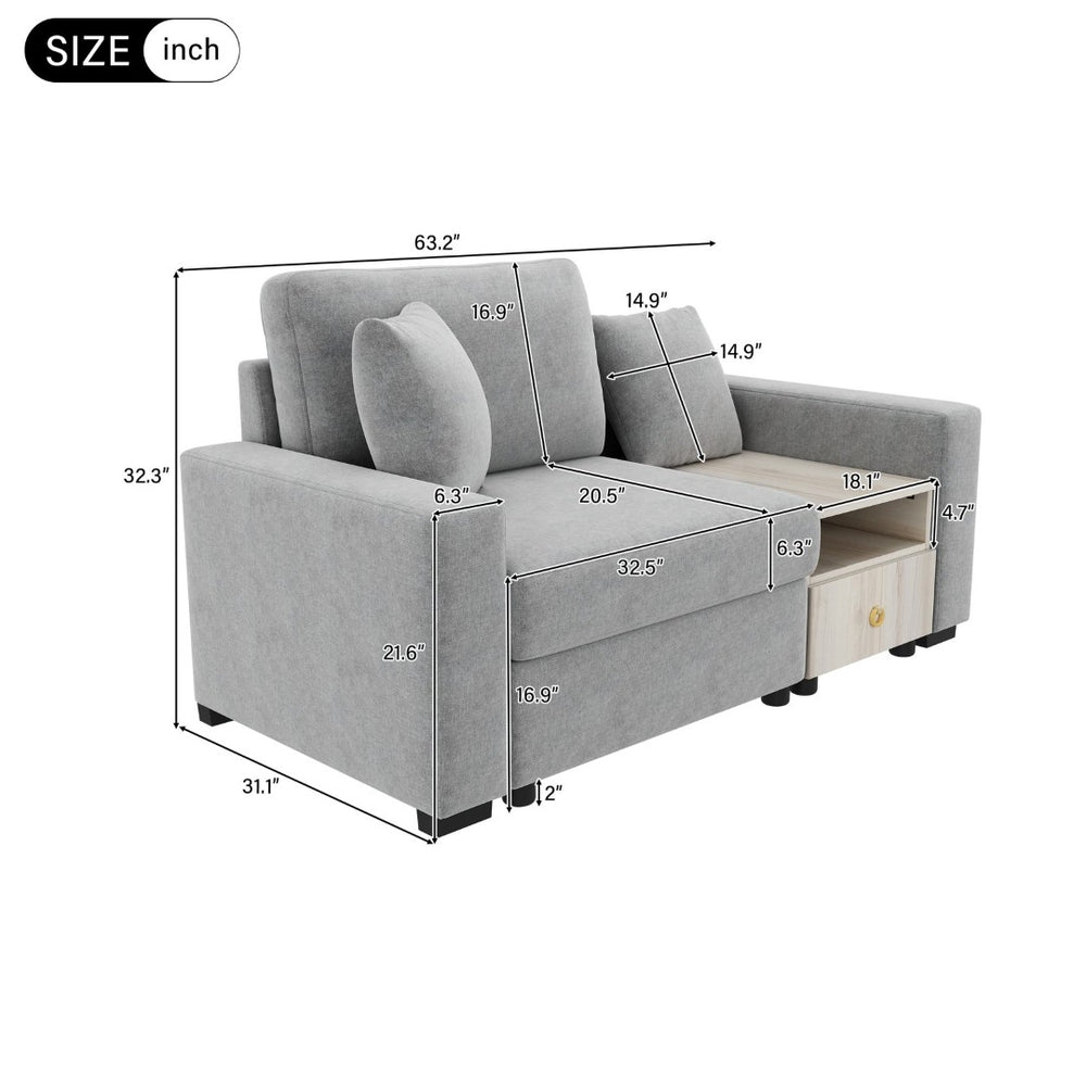 English Elm Modern Chenille Upholstered Compact Sofa with Console Storage Armrest for Living Room Grey N763S000061E