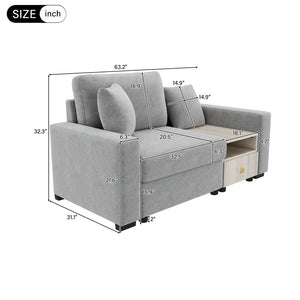 English Elm Modern Chenille Upholstered Compact Sofa with Console Storage Armrest for Living Room Grey N763S000061E