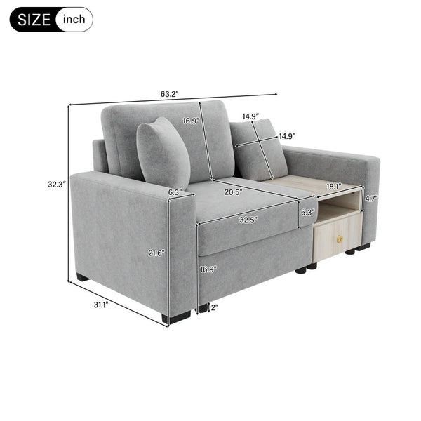 English Elm Modern Chenille Upholstered Compact Sofa with Console Storage Armrest for Living Room Grey N763S000061E