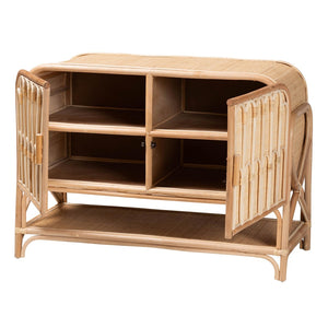 English Elm Bohemian Rattan Pole Two Door Storage Cabinet with Shelves for Coastal Living B2750P467738