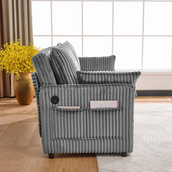 English Elm 73"convertible Corduroy Sleeper Sofa with Usb Port and Side Pocket for Studio Apartments Grey W3373P405036