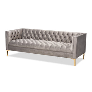 Baxton Studio Baxton Zanetta Glam Gray Velvet Sofa with Gold Legs – Elegant Design & Comfort for Any Space TSF-7723-Grey/Gold-SF