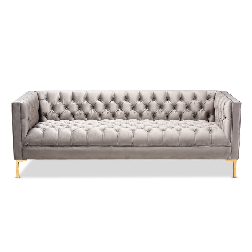 Baxton Studio Baxton Zanetta Glam Gray Velvet Sofa with Gold Legs – Elegant Design & Comfort for Any Space TSF-7723-Grey/Gold-SF