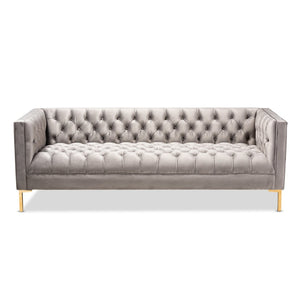 Baxton Studio Baxton Zanetta Glam Gray Velvet Sofa with Gold Legs – Elegant Design & Comfort for Any Space TSF-7723-Grey/Gold-SF