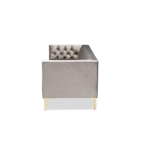 Baxton Studio Baxton Zanetta Glam Gray Velvet Sofa with Gold Legs – Elegant Design & Comfort for Any Space TSF-7723-Grey/Gold-SF