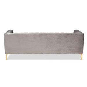 Baxton Studio Baxton Zanetta Glam Gray Velvet Sofa with Gold Legs – Elegant Design & Comfort for Any Space TSF-7723-Grey/Gold-SF