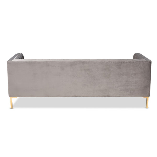 Baxton Studio Baxton Zanetta Glam Gray Velvet Sofa with Gold Legs – Elegant Design & Comfort for Any Space TSF-7723-Grey/Gold-SF