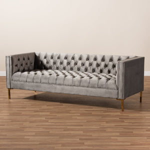 Baxton Studio Baxton Zanetta Glam Gray Velvet Sofa with Gold Legs – Elegant Design & Comfort for Any Space TSF-7723-Grey/Gold-SF