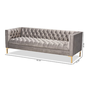 Baxton Studio Baxton Zanetta Glam Gray Velvet Sofa with Gold Legs – Elegant Design & Comfort for Any Space TSF-7723-Grey/Gold-SF