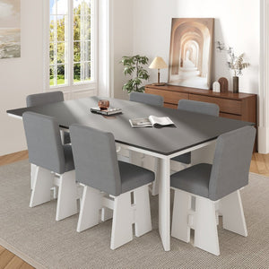 English Elm Topmax Contemporary Six Seat Rubberwood Dining Set with Linen Upholstered Chairs SP000077AAE