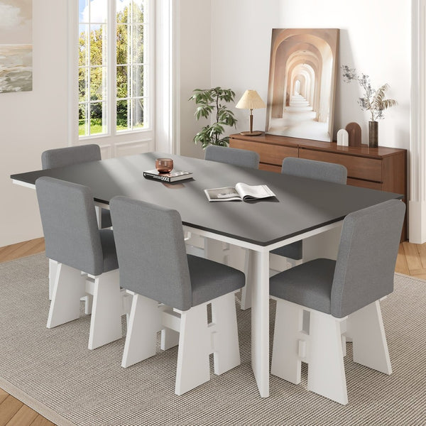 English Elm Topmax Contemporary Six Seat Rubberwood Dining Set with Linen Upholstered Chairs SP000077AAE
