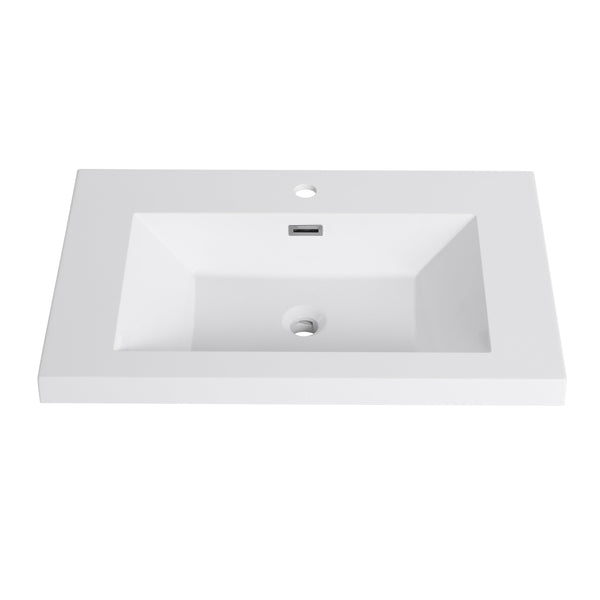 English Elm 30" Bathroom Resin Sink - Durable Gloss White Top-Mount Design For Modern Style & Easy Maintenance W999P225396