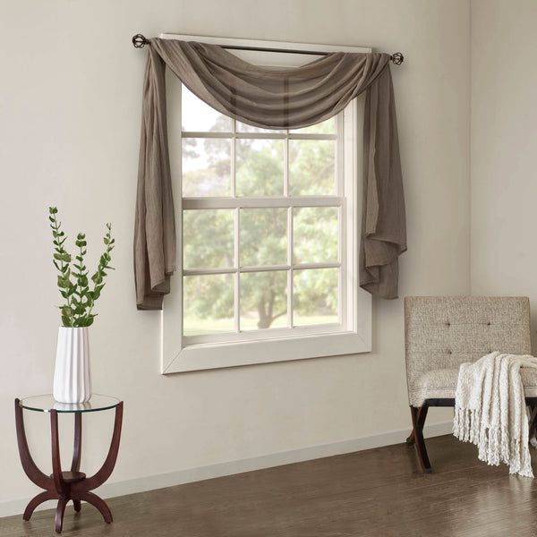 JLA Home Madison Park - Solid Crushed Sheer Scarf for Windows — Lightweight, Soft Crinkled Texture, Easy Tab Installation, Layering Friendly Taupe MP40-4512
